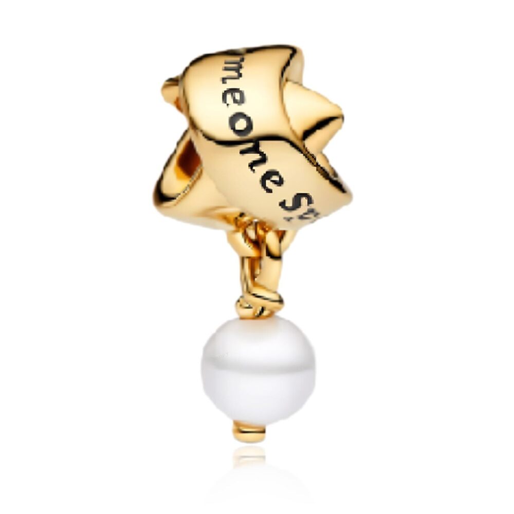 6532 Gold Treated Freshwater Cultured Pearl Ribbon Charm for 925 Sterling